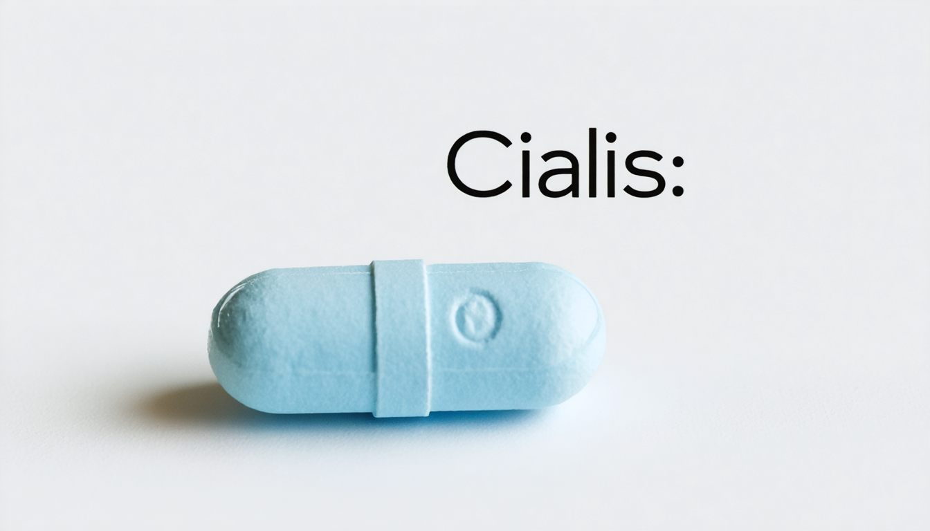 Blister pack of Cialis tablets on a neutral medical background symbolizing treatment for erectile dysfunction